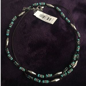 Aqua & silver beaded cord necklace